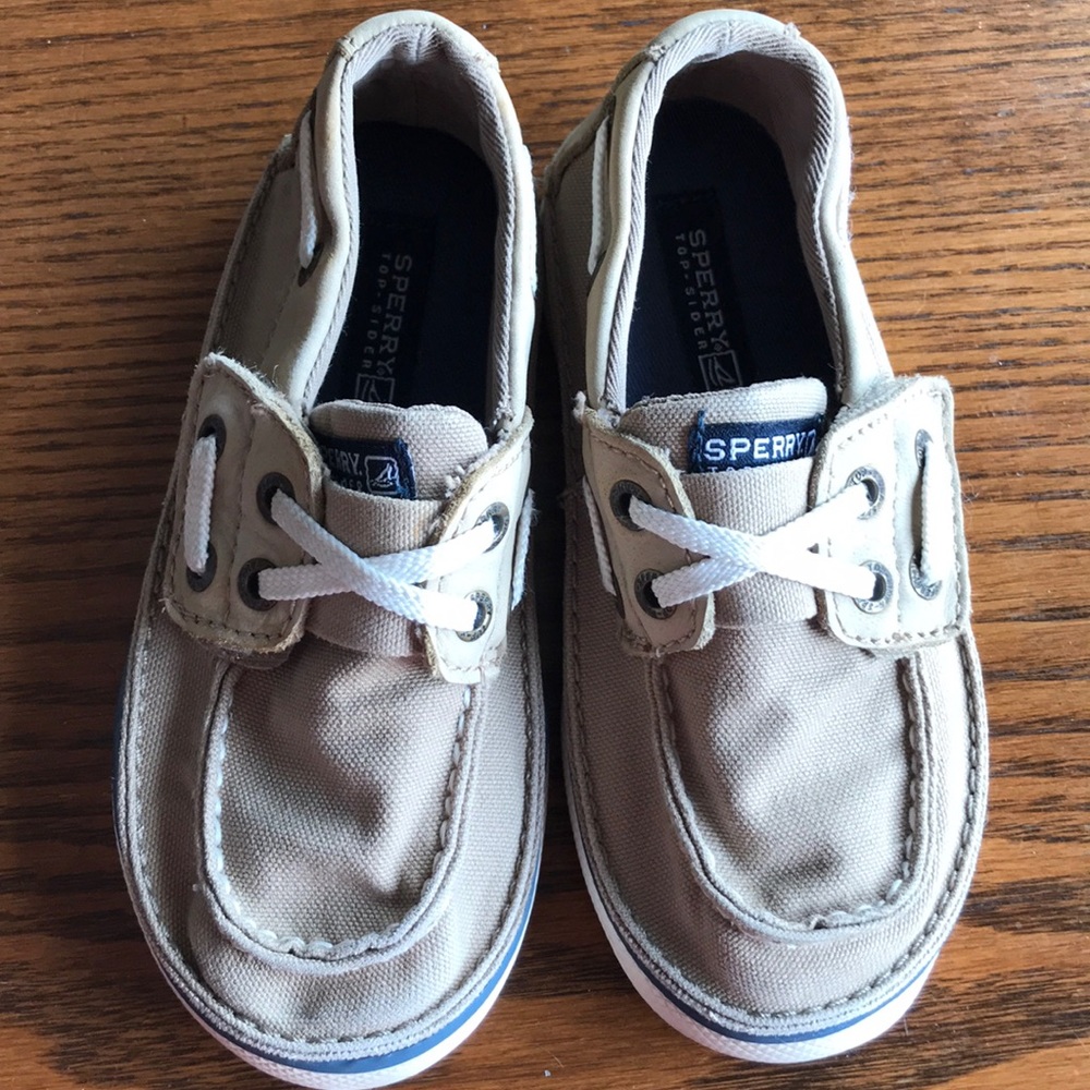 COPY - Sperry toddler size tan canvas Velcro close topsider shoes unisex